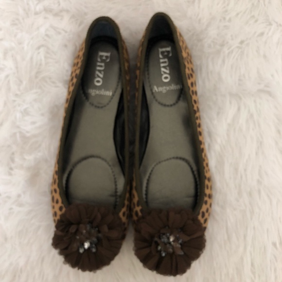 Enzo Angiolini Leather Cheetah Print Flat Shoes - Picture 2 of 5